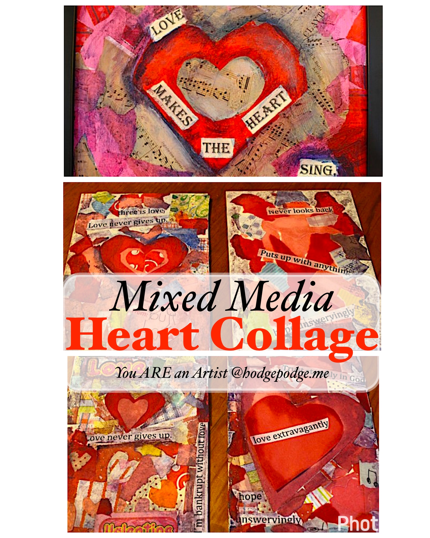 Heart Collage: Mixed Media Acrylic