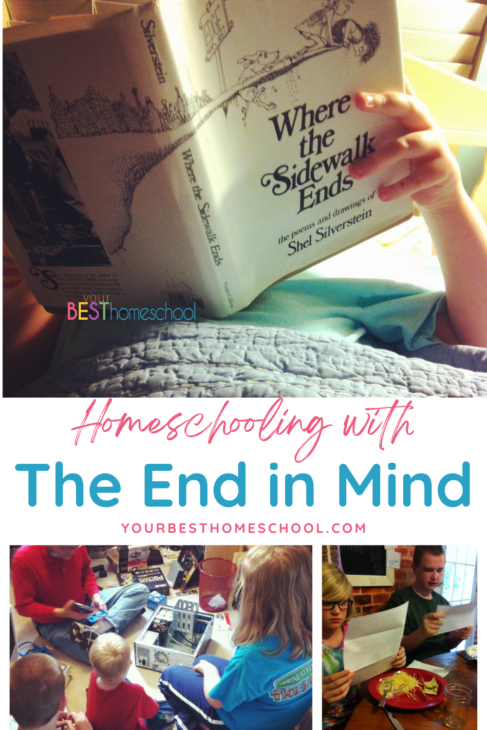 As a homeschool mom, I have the end in mind. Practical tips, encouragement and an example of how a week goes with high school and multiple ages.