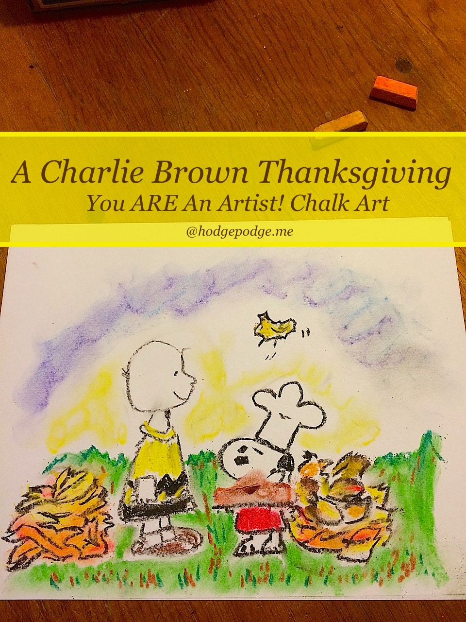 Enjoy an art tutorial of a Thanksgiving classic! Paint Charlie Brown and Snoopy with our Charlie Brown Thanksgiving Chalk Art. You ARE an artist!