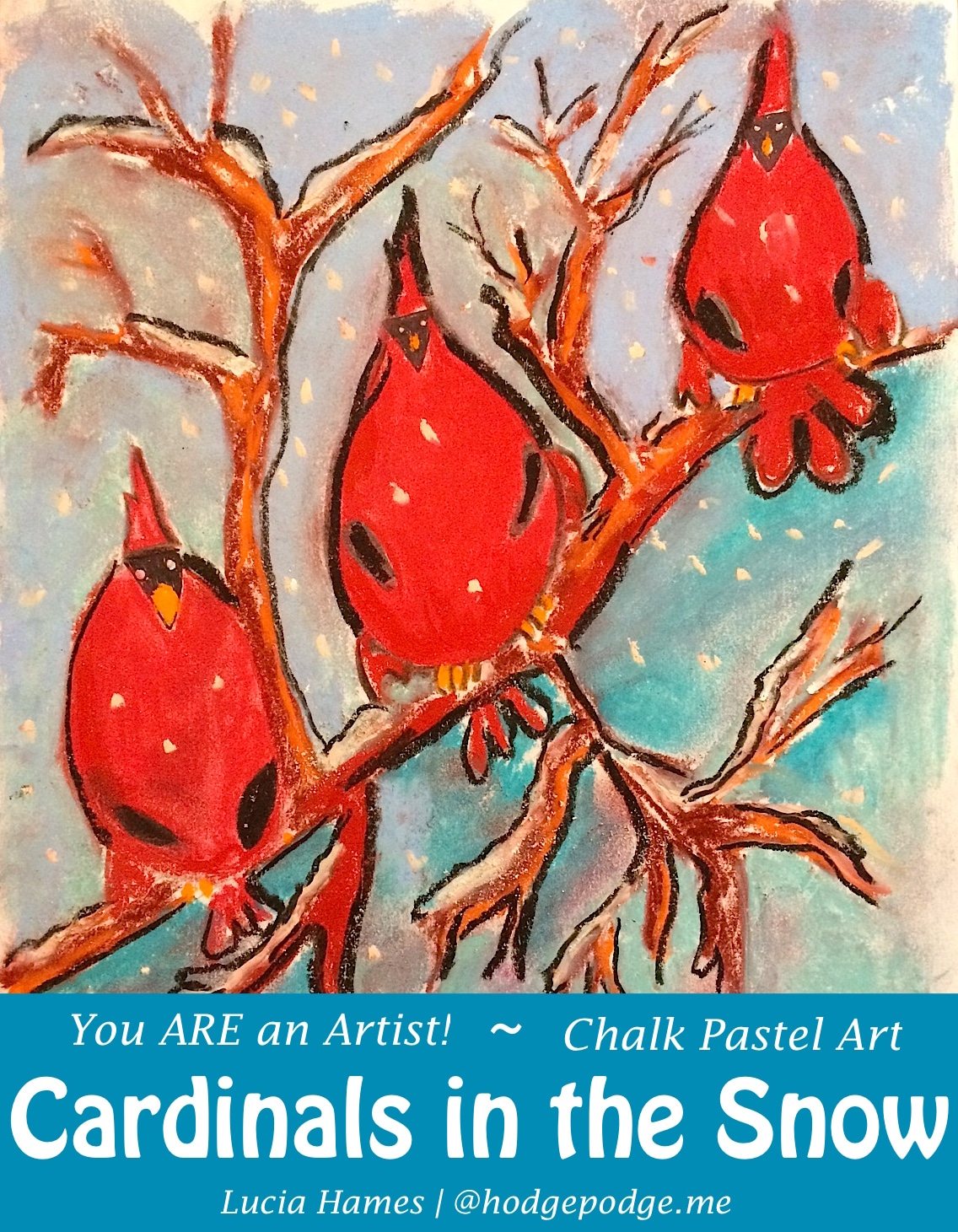 Cardinals in Snow Chalk Art Tutorial for Your Homeschool
