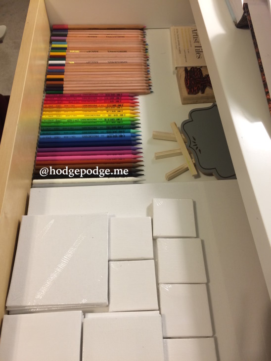 Organization of art supplies in IKEA desk