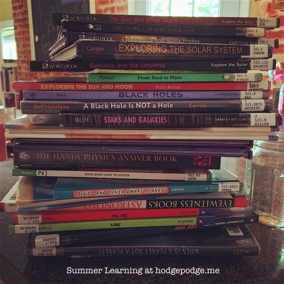 August homeschool fun with a big stack of books