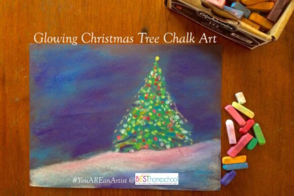 Enjoy a glowing Christmas tree kids' art tutorial and make a dreamy Christmas scene with your artists. The perfect art project to celebrate the season.